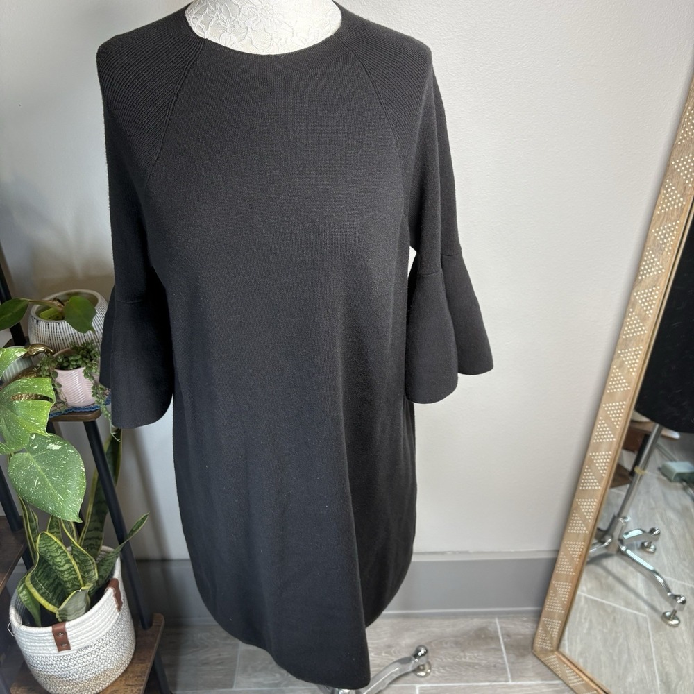 Anthropologie Moth Women's Large ~ Black Chester 3/4 Bell Sleeve Dress Tunic